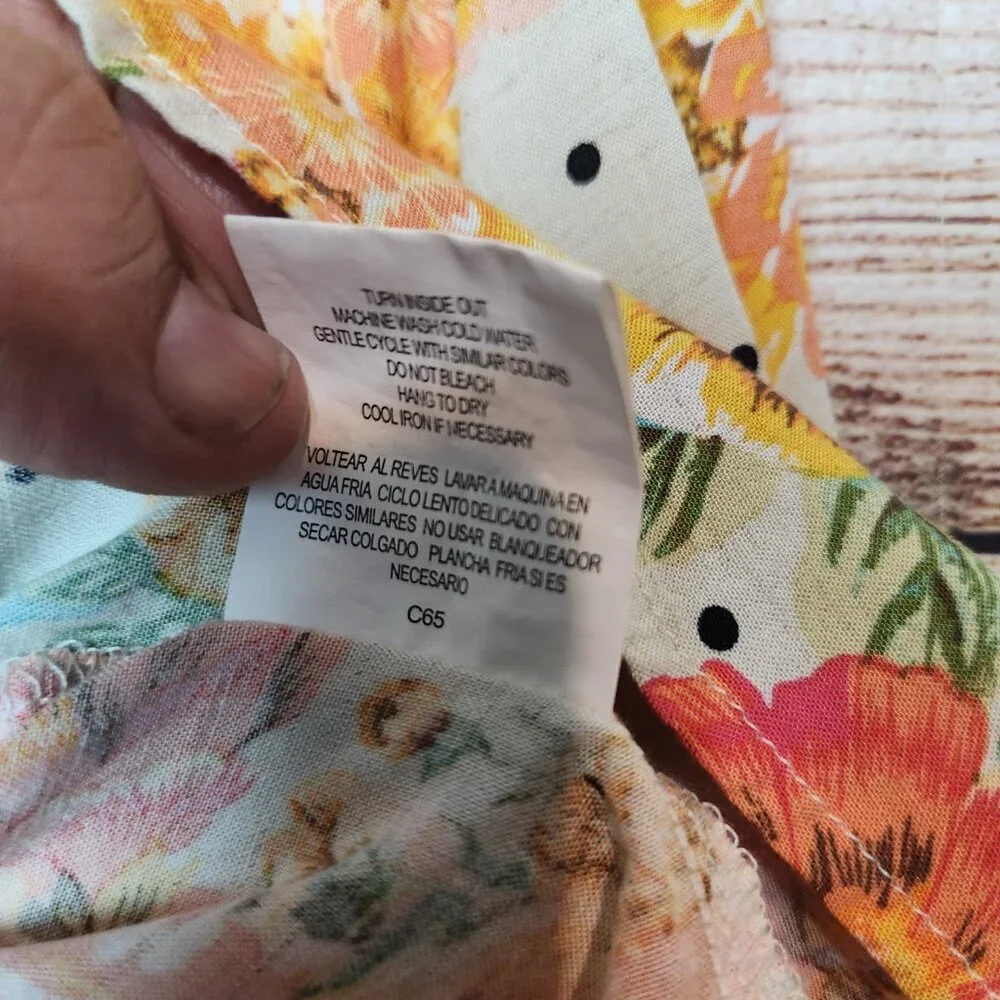 Anthropologie Fig & Flower Yellow Pink Linen Blend Floral Peasant Top Plus 3X - Picture 9 of 15